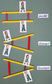 Legematerial Buben und Mädchen mit roten Pfeilen (Geometrie)