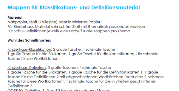 Schnittvorlagen: Mappen für Klassifikations- und Definitionsmaterialien